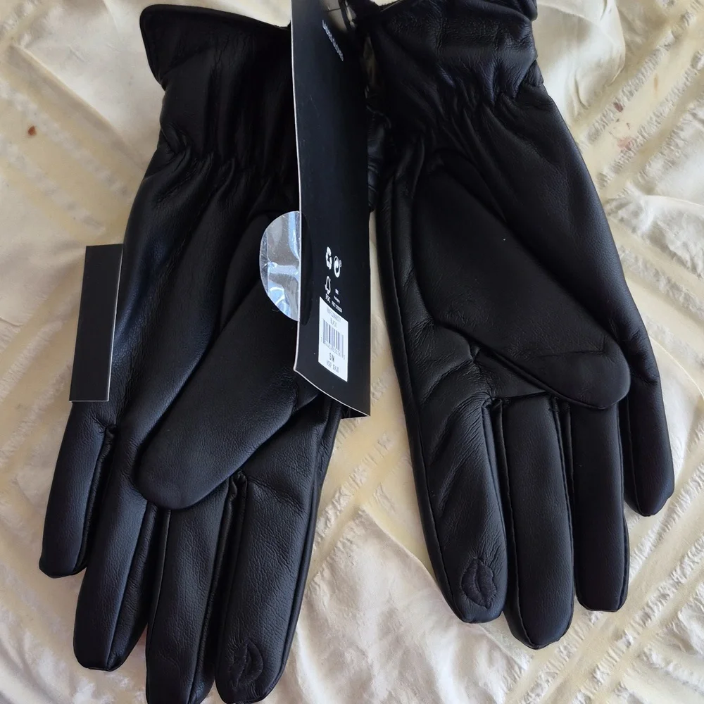 Nicole Miller black Soft vegan leather womens gloves Sz S/M NWT